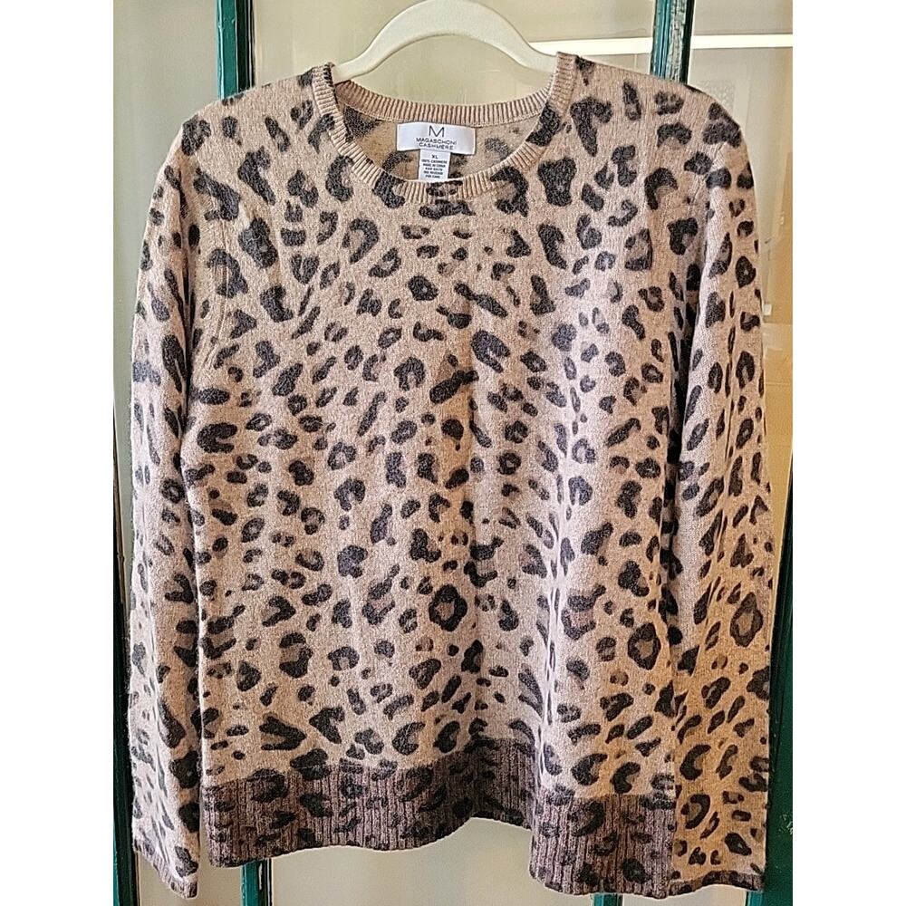 Cashmere Women's Sweater XL Leopard Print Old-money Earthtone Cozy Preppy Y2K